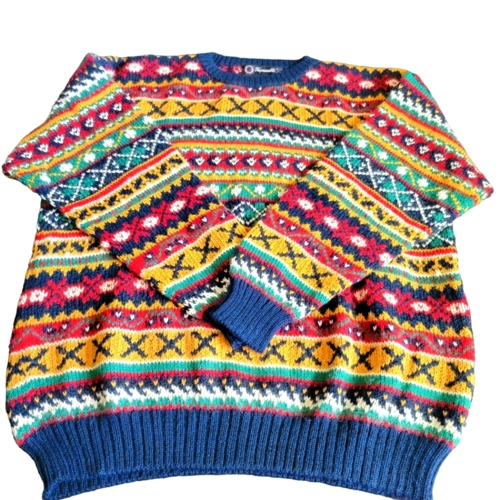 FACONNABLE vintage men's multi-pattern alpaca hand knit sweater - Picture 1 of 7